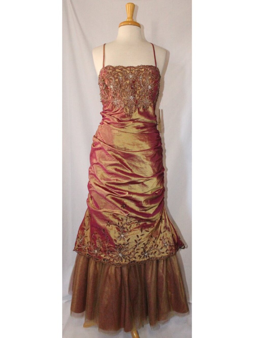 Dollar Fashion #6016 Iridescent Taffeta Prom Gown Fit & Flare-Size XL-RUST-NWT